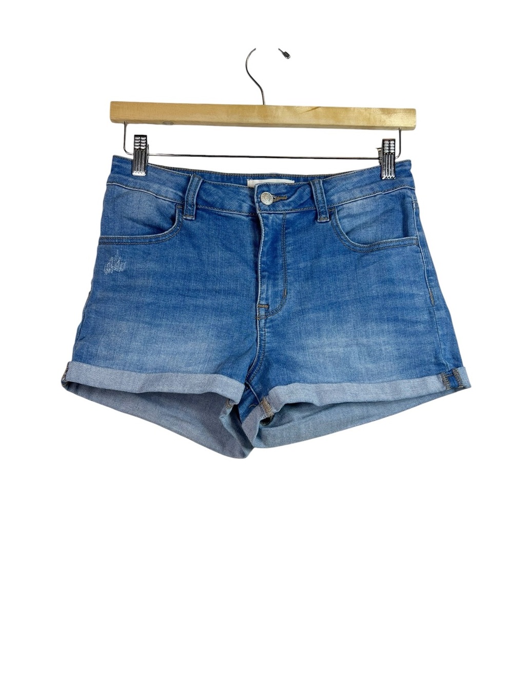 Pacsun Super Stretch Shortie Medium Wash Distressed Cuffed Denim Jean Shorts 29